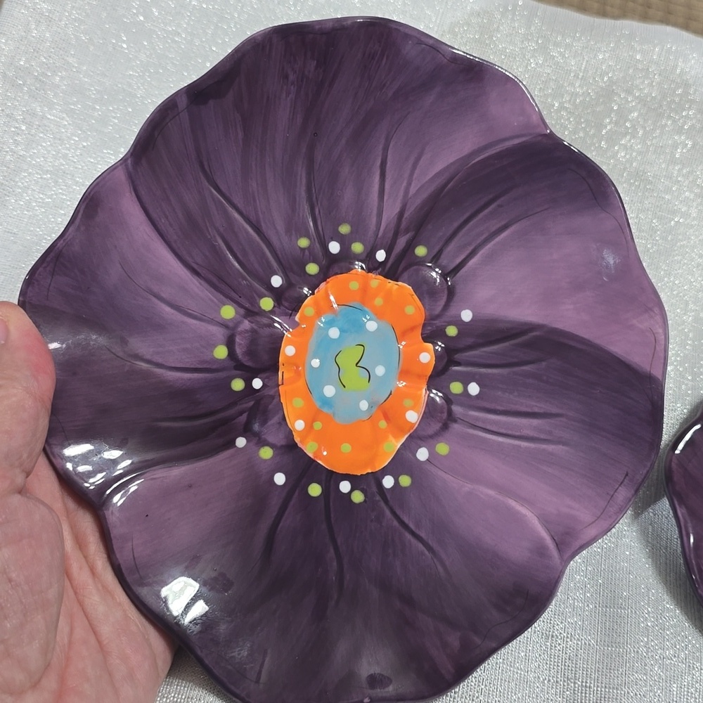 Laurie Gates Chloe Design Purple Floral Decorative Small Plate Set Of Two